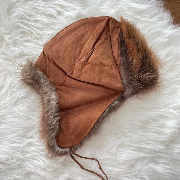 Handmade Ada M Wilson Alaskan Fox Trapper Hat Fox Fur Suede Leather Eskimo Brown - Picture 2 of 7